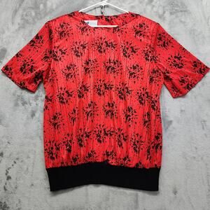 Vintage 80s Top Notch Round Neck Short Sleeve‎ Banded Hem Top Size 22W Red Black
